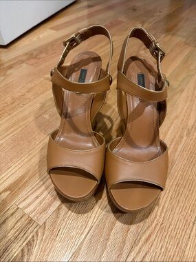 Louis Vuitton Tan Leather Platform Ankle-Strap Sandals